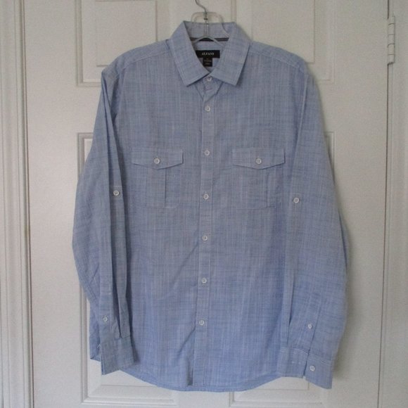 Macy's Alfani Mens L/S Blue Cotton Casual Shirt NWOT - Size 15/31-32 or Small - Picture 2 of 2